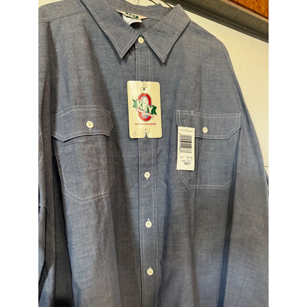 Key Industries Mens Blue Chambray Work Shirt Long Sleeve Button Down 3XLT NWT